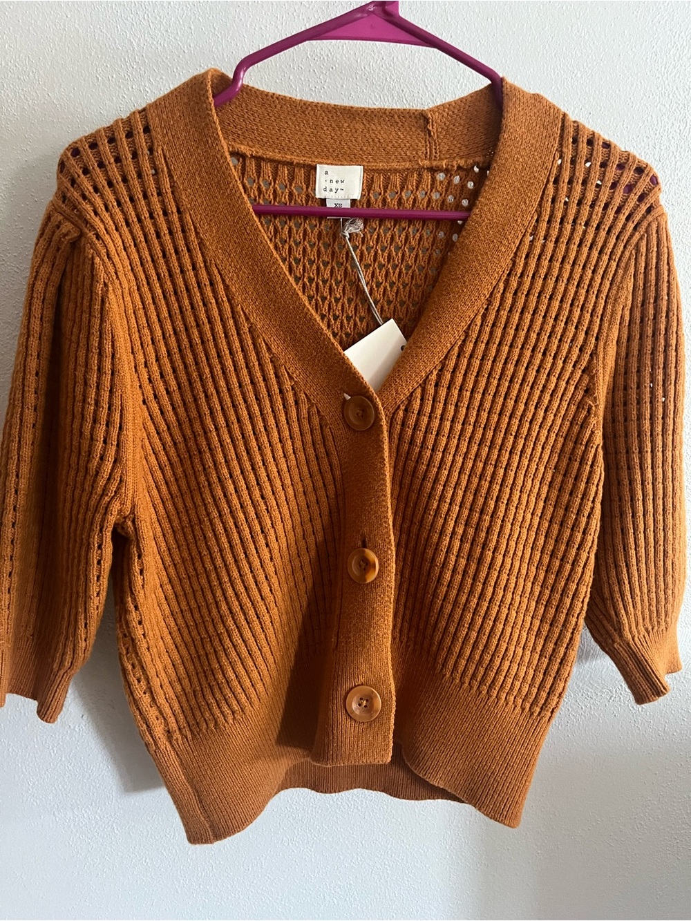 a new day Burnt Orange Open-Knit Button Cardigan